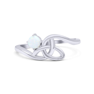 Celtic Petite Dainty Thumb Ring Round Statement Fashion Ring Lab Created White Opal 925 Sterling Silver